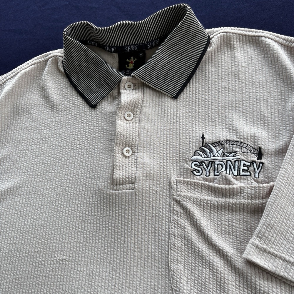 Mr. Kangaroo Australia Sydney Polo Shirt XL Beige Textured Smaller Fit See Pics